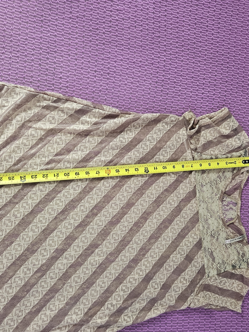 Plus Lace-Yoke Diagonal Stripe Tunic Top - Lavender - Picture 6 of 9